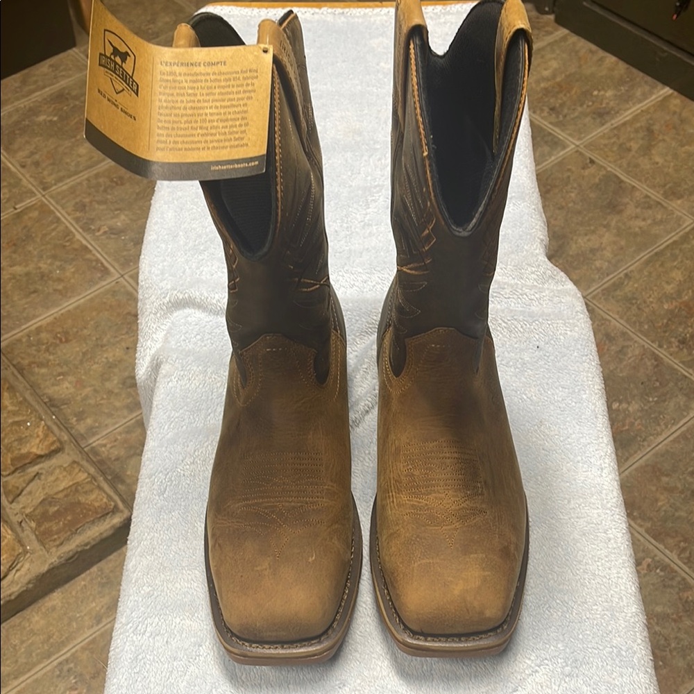 Irish Setter Brown Work Boots Square Toe Pull-On